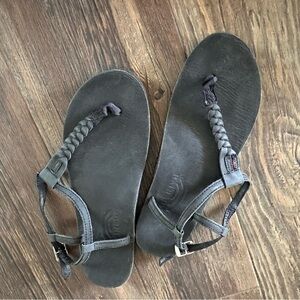 Rainbow black braided women's flip flop sandals size XL summer shoes